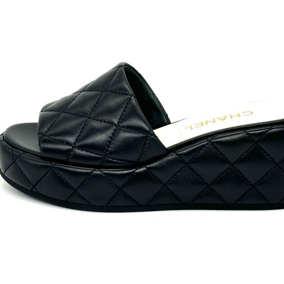 CHANEL 24P Quilted Leather Open Toe Wedge Heel Mule Slide Platform Sandal - Picture 3 of 15